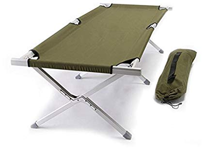 World Outdoor Products Military Style AIRCRAFT GRADE Anodized Aluminum Frame Camping Cot Featuring OD GREEN 600 D Washable and Mildew Resistant Polyester Fabric and LED Flashlight